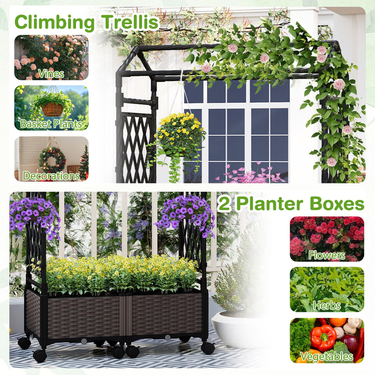 Lucktree 5FT Self-Watering Tall Raised Garden Bed w/Wheels