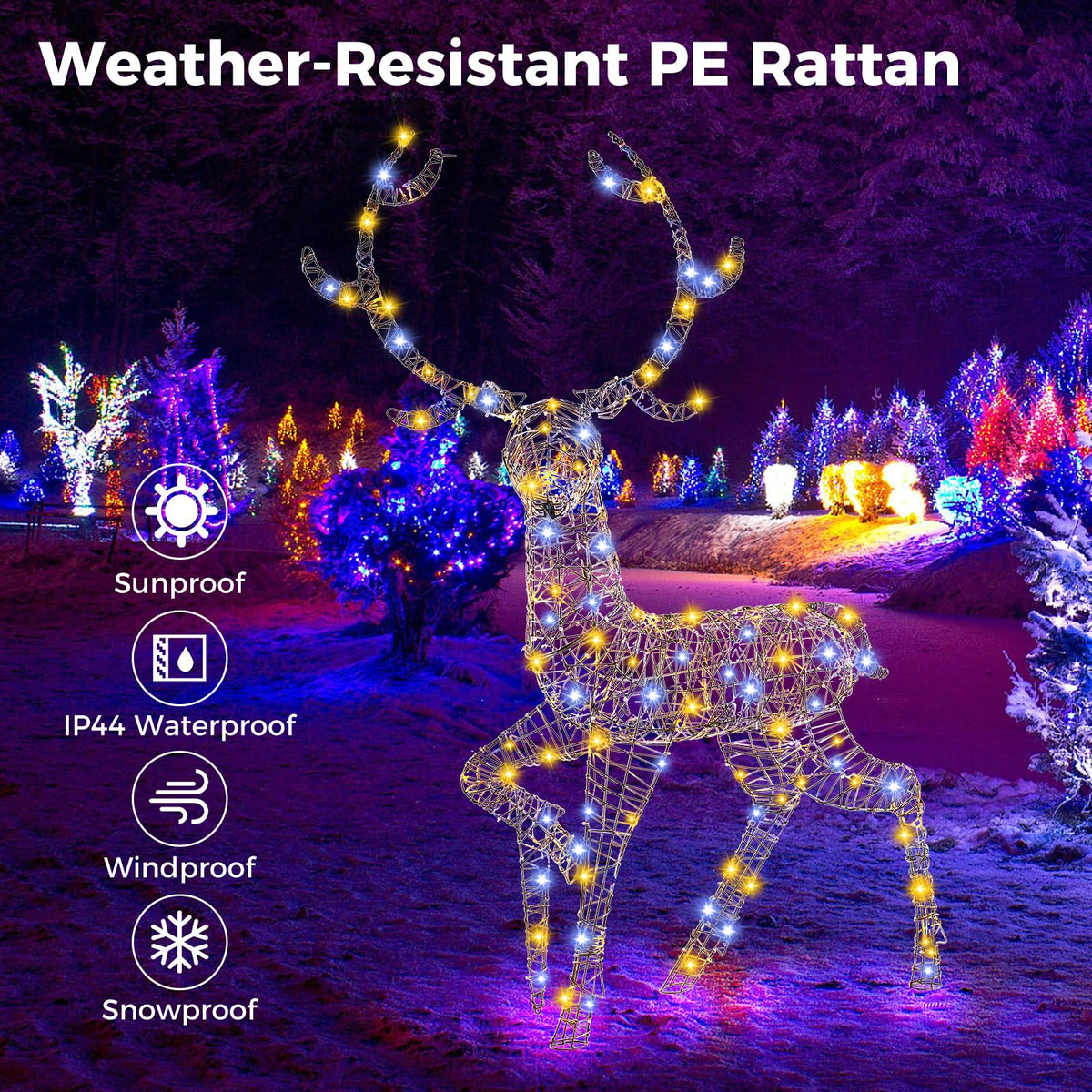 Lucktree 4.6 FT Pre-Lit Christmas Reindeer, 3D Buck Decoration with 300 Bright LED Lights