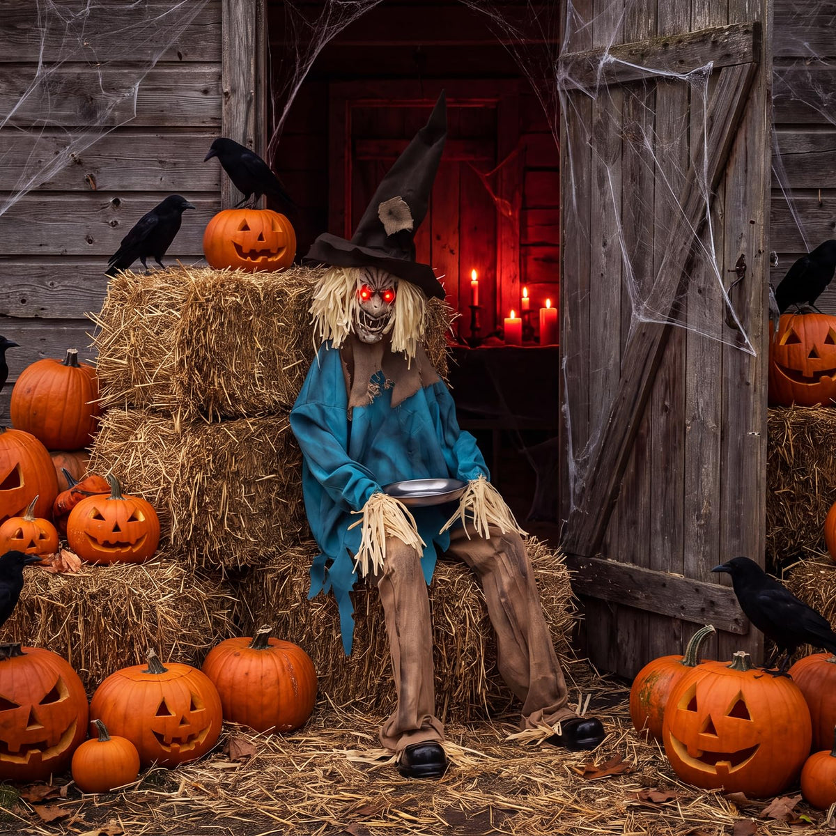 5.2 FT Animated Halloween Sitting Scary Scarecrow Decoration
