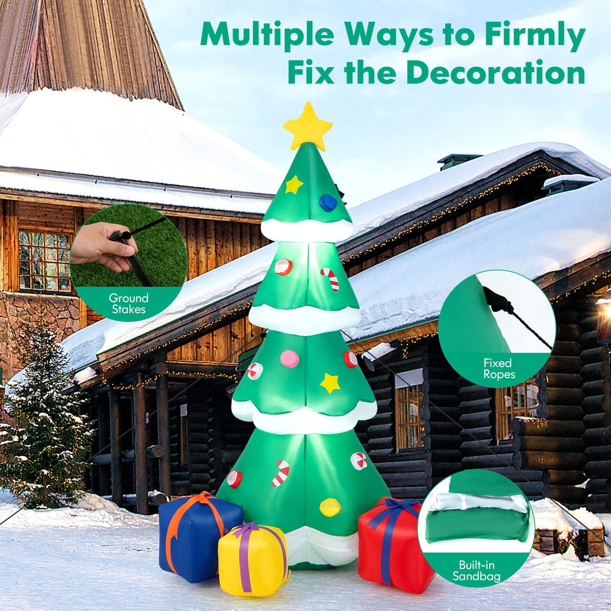 Lucktree 6 FT Inflatable Christmas Tree, Blow up Christmas Tree with 3 Gift Boxes, Self Inflating X-mas Tree with LED Lights