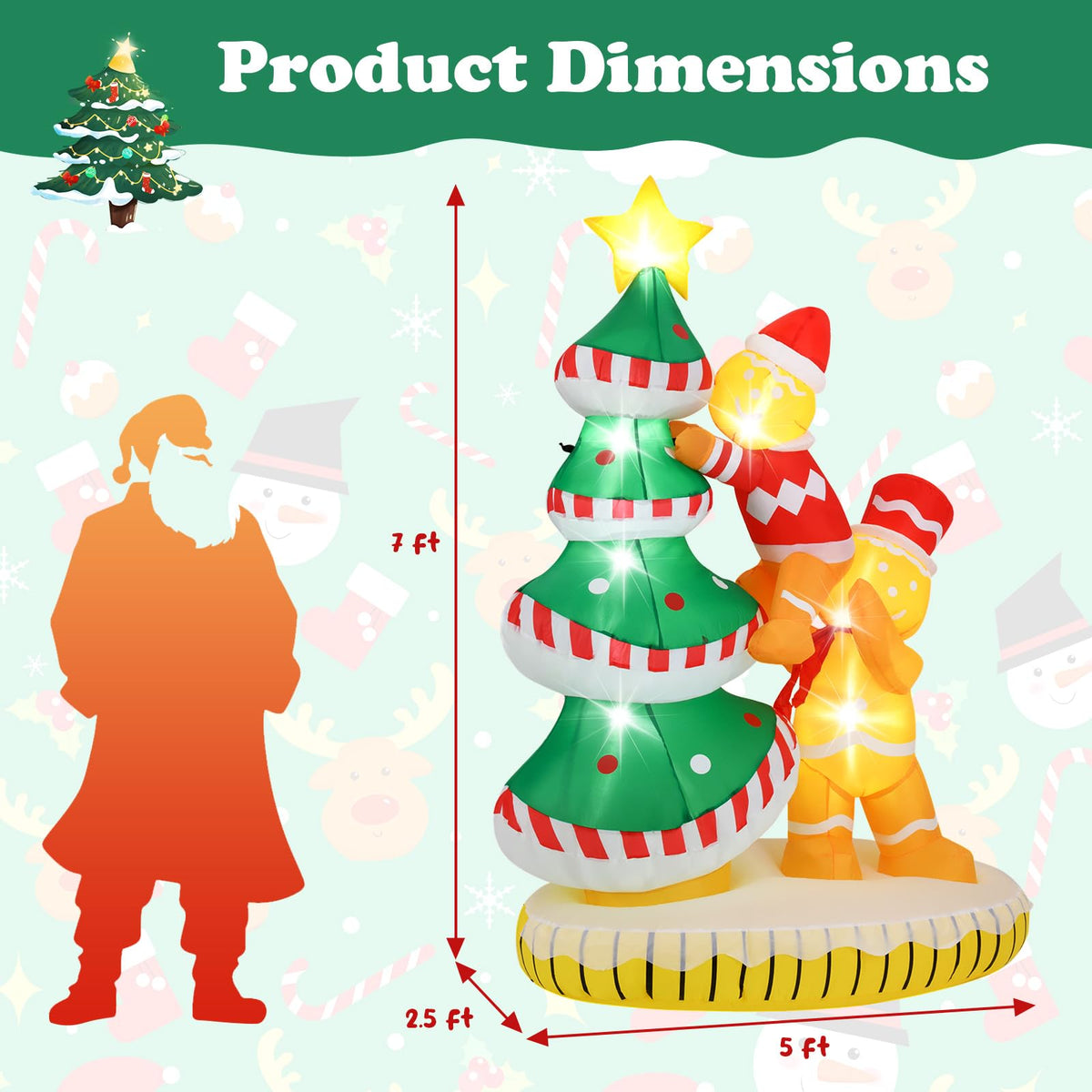 Lucktree 7 FT Lighted Christmas Inflatable Gingerbread Men Climbing Christmas Tree with LED Lights & Built-in Fan