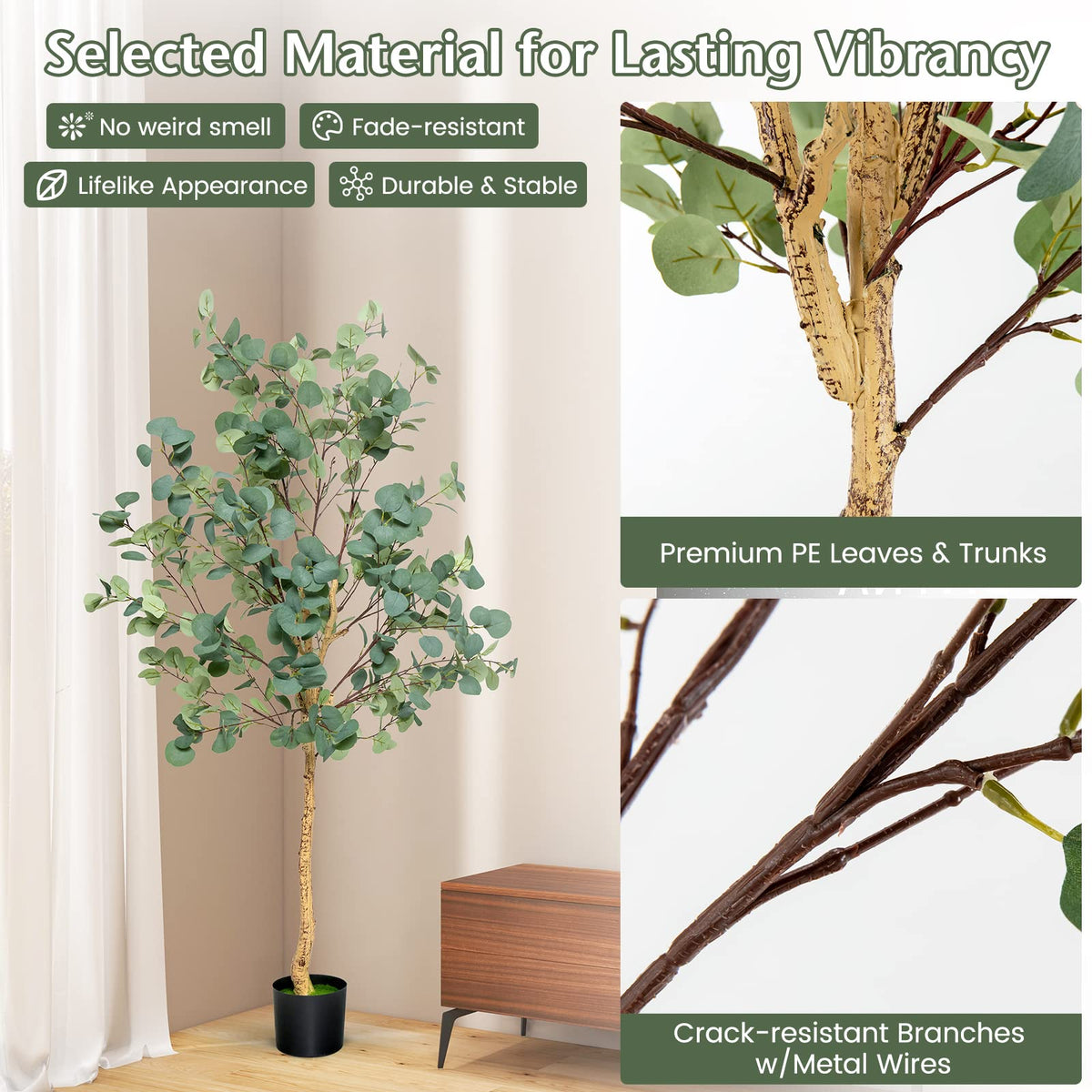 Lucktree 5.5ft Artificial Eucalyptus Tree, Tall Faux Eucalyptus Stems Fake Plants in Pot with 517 Silver Dollar Leaves