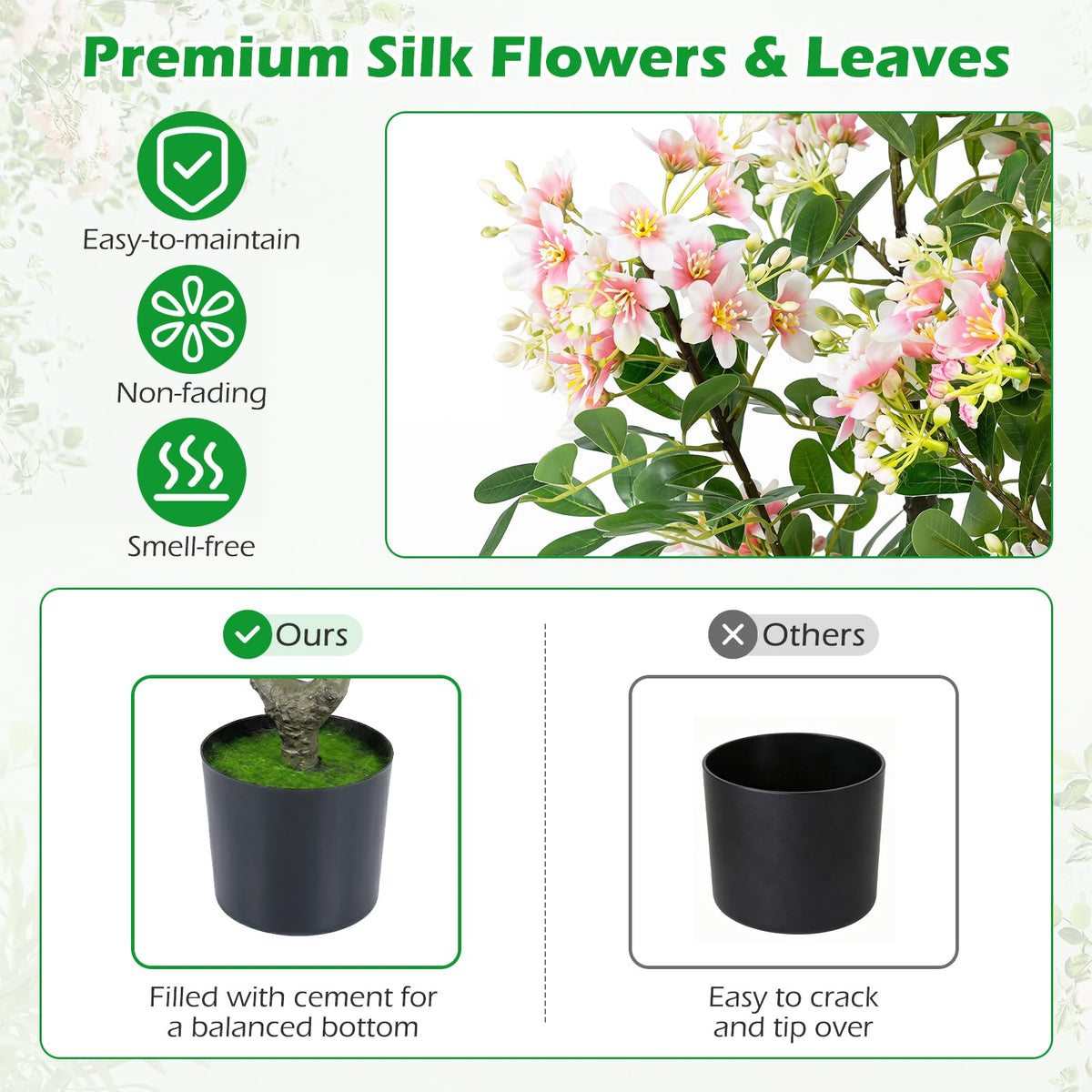 Lucktree 36" Artificial Impatiens Blossom Tree w/Mini Fruits & Faux Grass