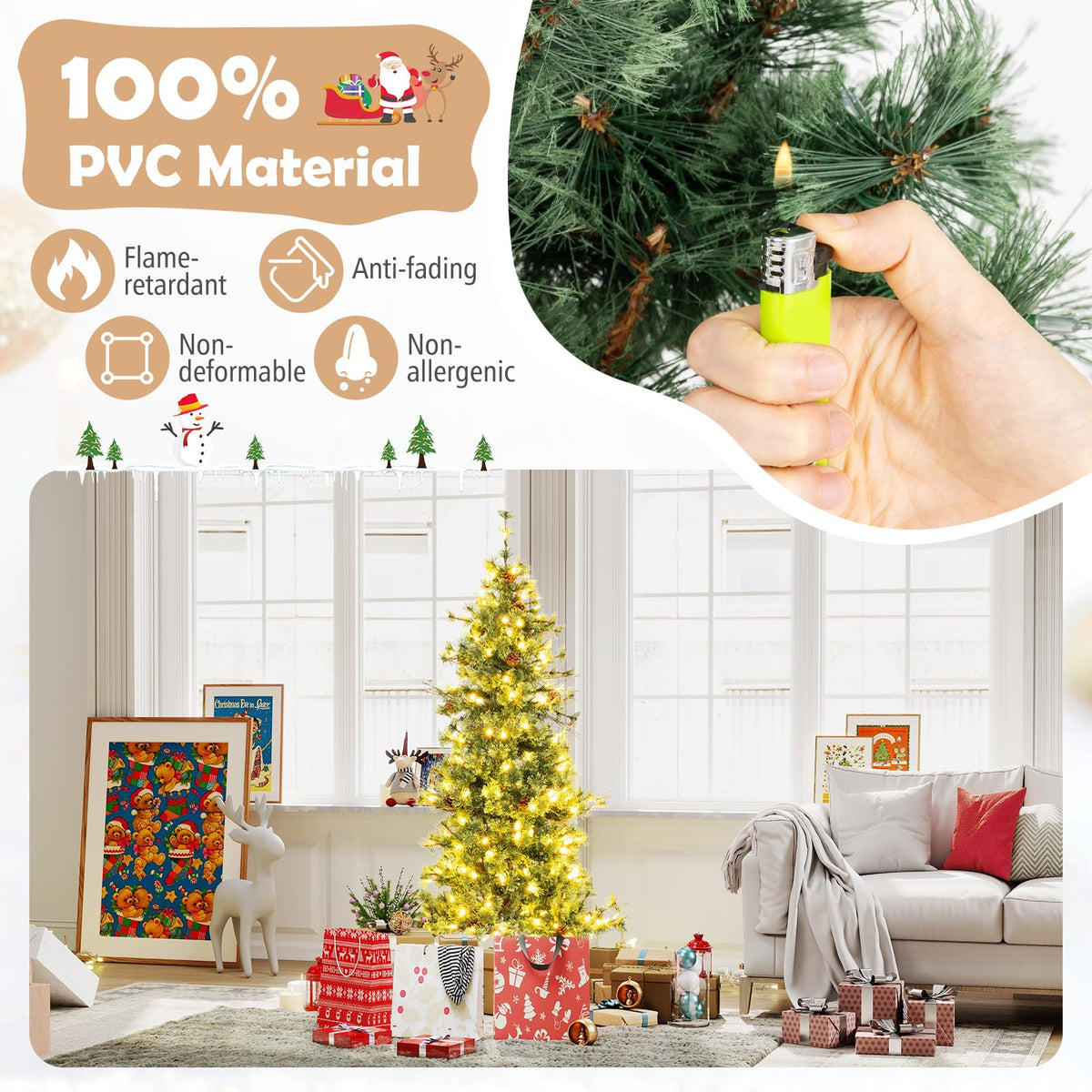 Lucktree Cashmere Christmas Tree with Pine Needles LED Lights with Bulb Cover