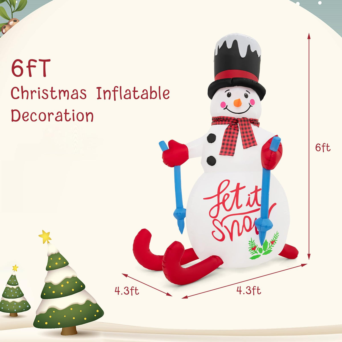 Lucktree 6 FT Lighted Christmas Inflatable Skiing Snowman