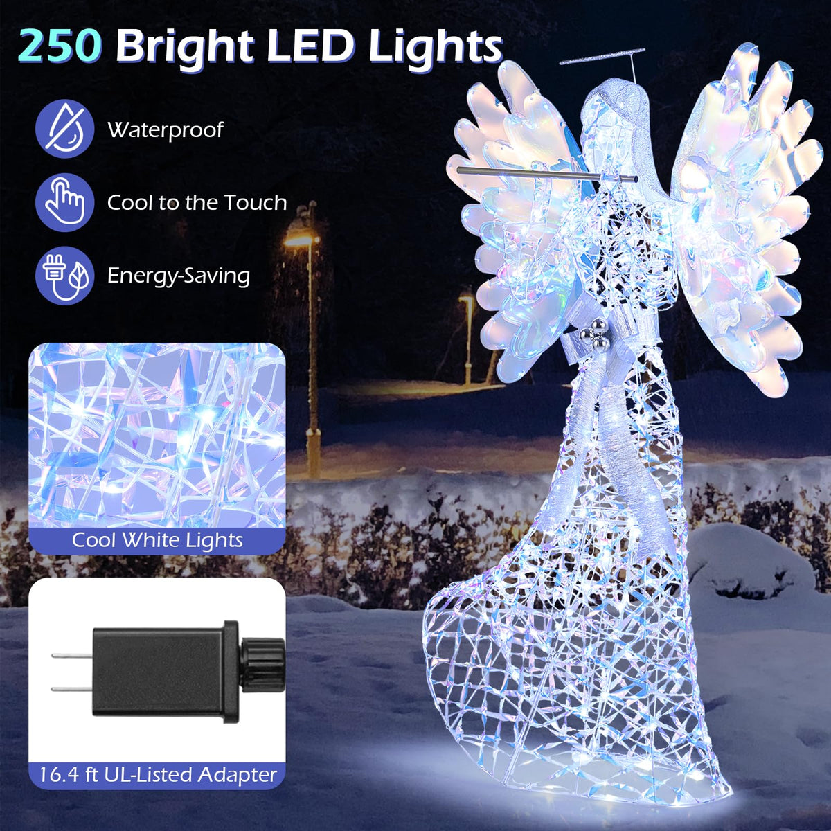 Lucktree 5.2 FT Christmas Lighted Iridescent Angel
