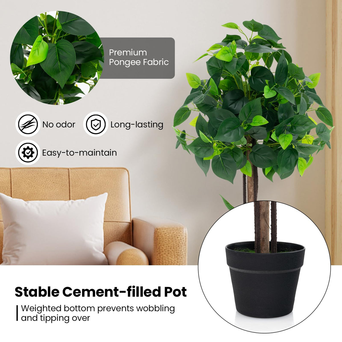 Lucktree 45" Artificial Hydrangea Tree, Tall Fake Potted Silk Tree with Real Wood Trunk