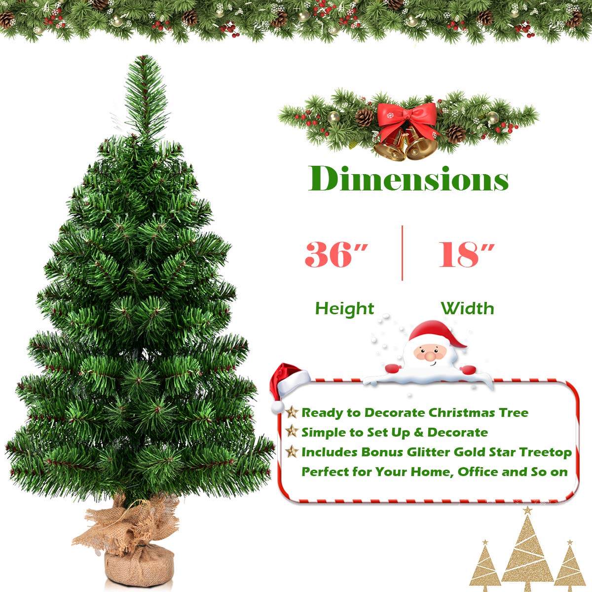 3 FT Entryway Artificial Christmas Tree with 96 Branch Tips