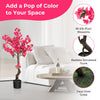 Lucktree 41” Artificial Plum Blossom Tree, Fake Floral Plant with 92 Flowers & Realistic Trunk in Plastic Nursery Pot