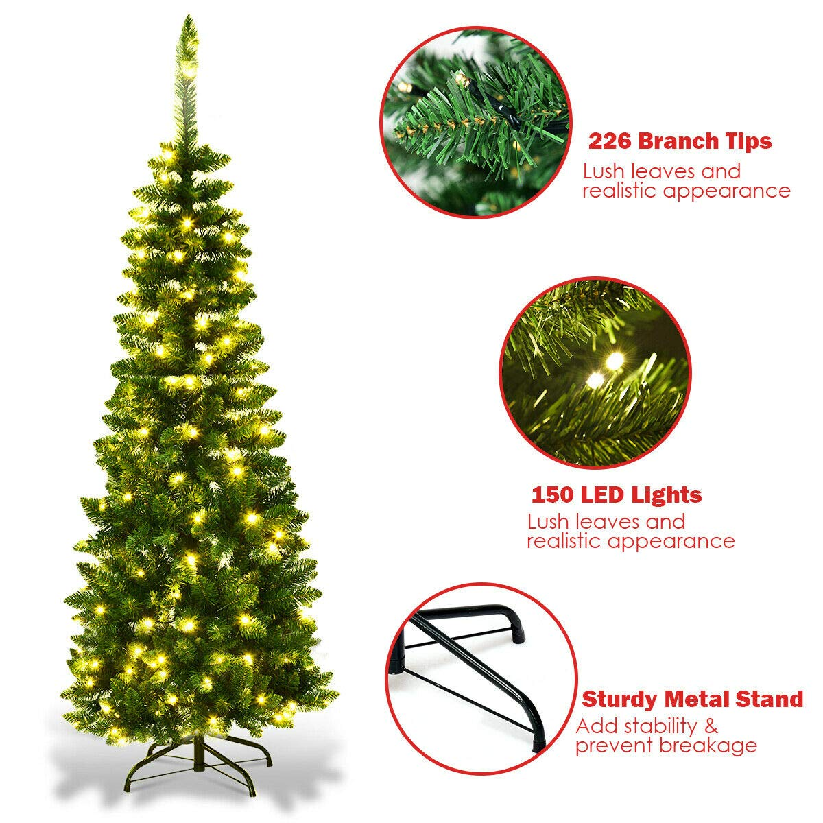 Lucktree Prelit Pencil Christmas Tree, 4.5FT Premium Hinged Fir Tree - LucktreeUS