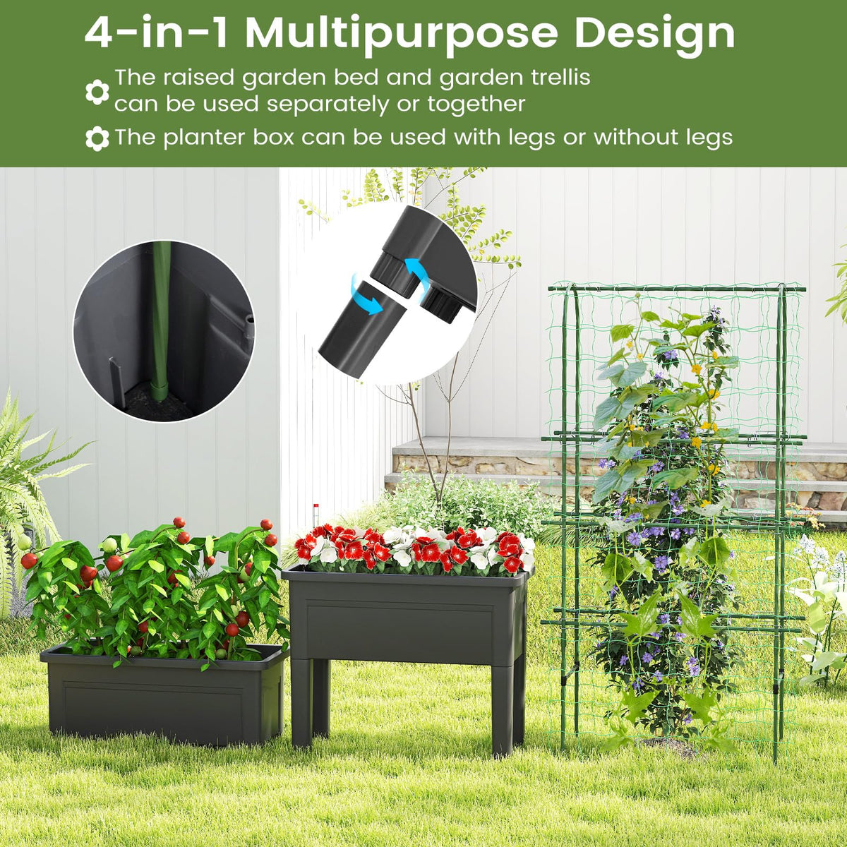 Lucktree Raised Garden Bed with Legs and Trellis for Climbing Plants