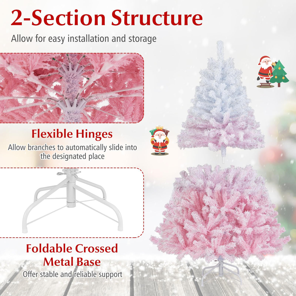 Lucktree Pink Gradient & White Snow Flocked Christmas Tree | Home Office Decoration