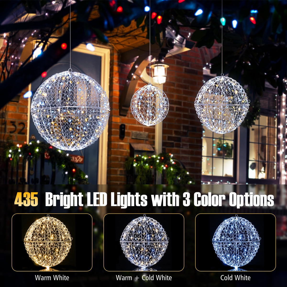 Lucktree 3 Pack Christmas LED Light Balls for Tree