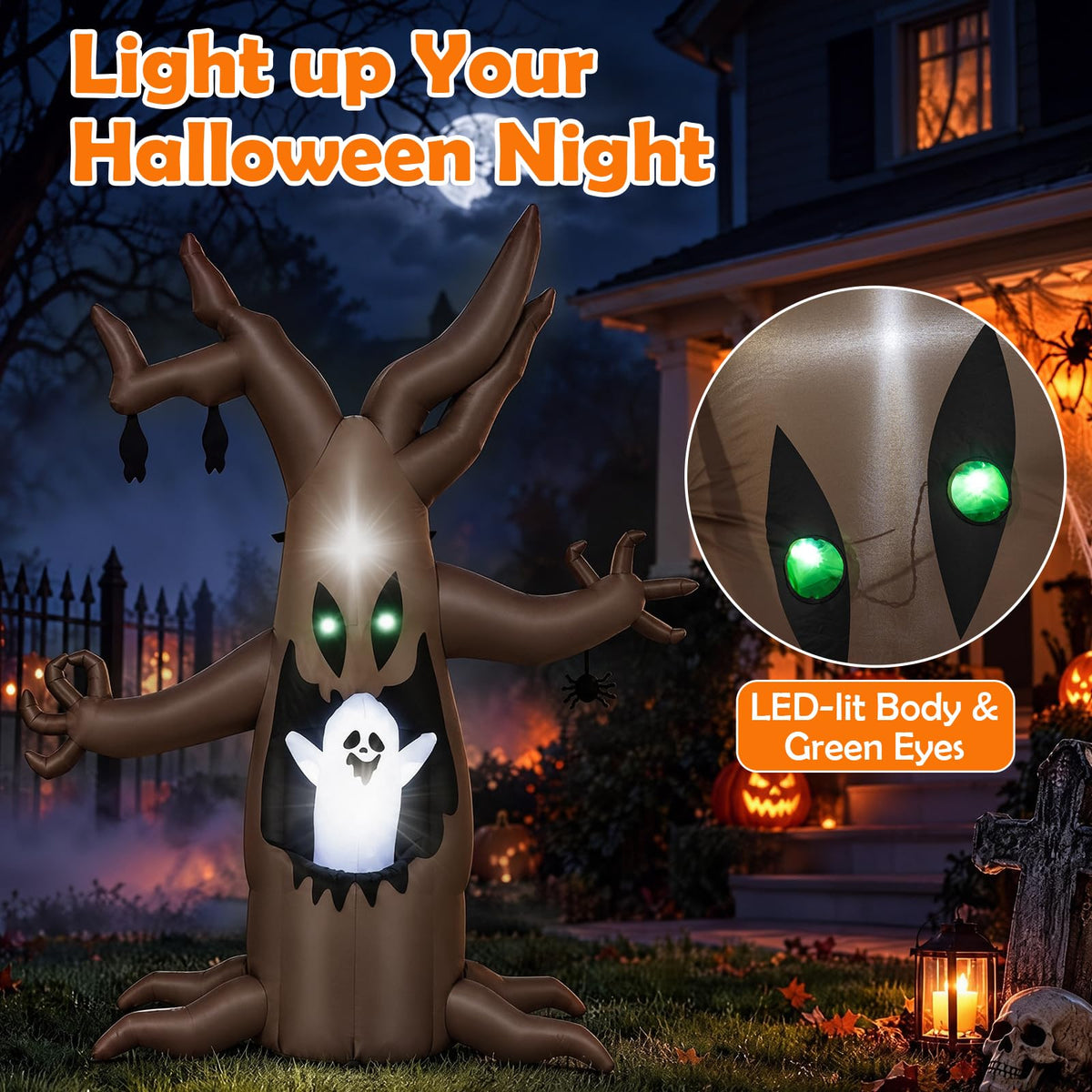 Lucktree 8 FT Halloween Inflatable Dead Tree with Animated Popping Ghost