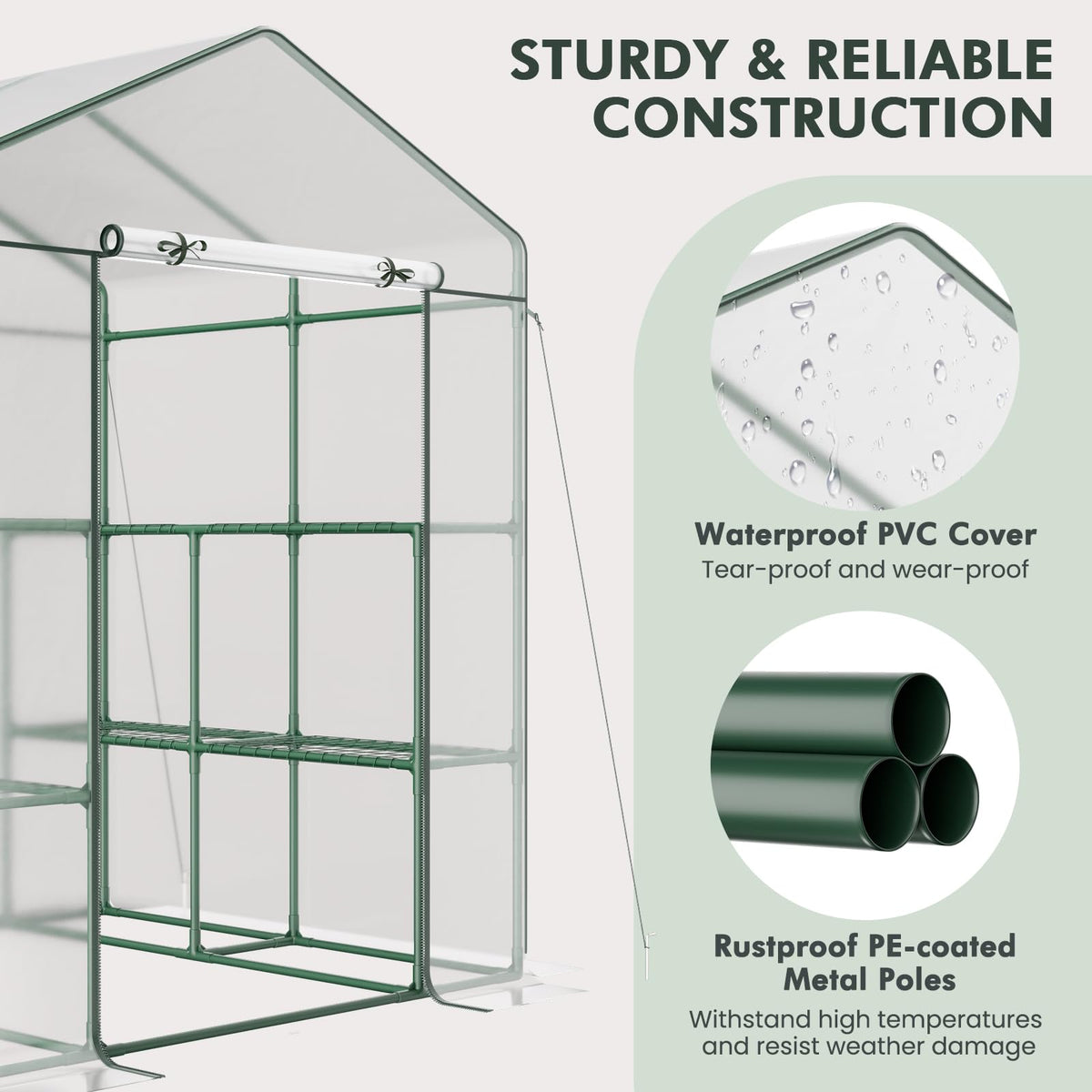 Lucktree Walk-in Greenhouse w/ 3 Tiers 4 Shelves, 4 Ground Stakes & Ropes, PVC Cover