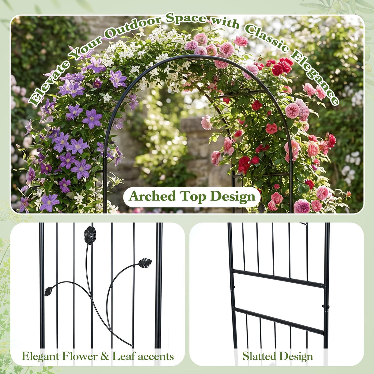 Lucktree 87" Decorative Metal Garden Arbor Arch Trellis for Climbing Plants