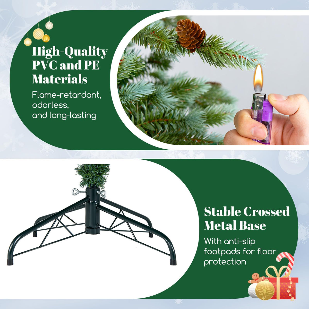 Lucktree 7ft Pre-Lit Artificial Christmas Tree, Hinged Full Xmas Pine Tree with 340 Warm White LED Lights