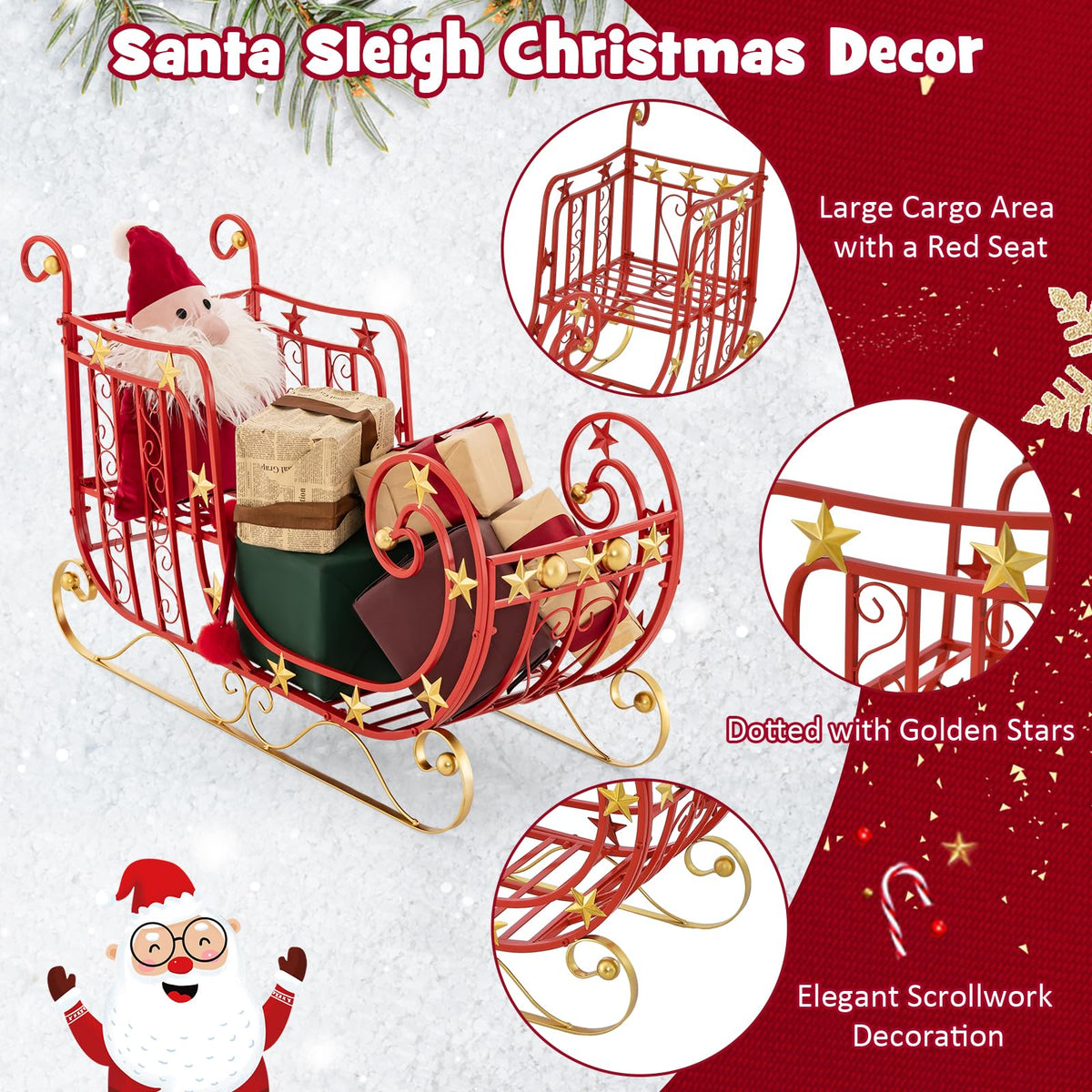 Lucktree Metal Christmas Santa Sleigh Basket