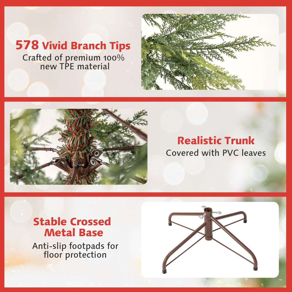 Lucktree 6.5FT / 7.5FT Pre-Lit Hinged Sparse Xmas Fir Tree with Multicolored LED Lights