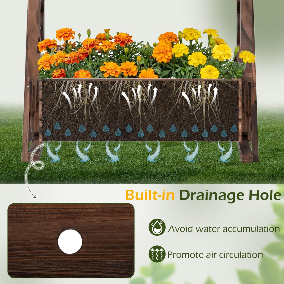 Lucktree Wooden Wagon Planter Box for Patio Garden Balcony