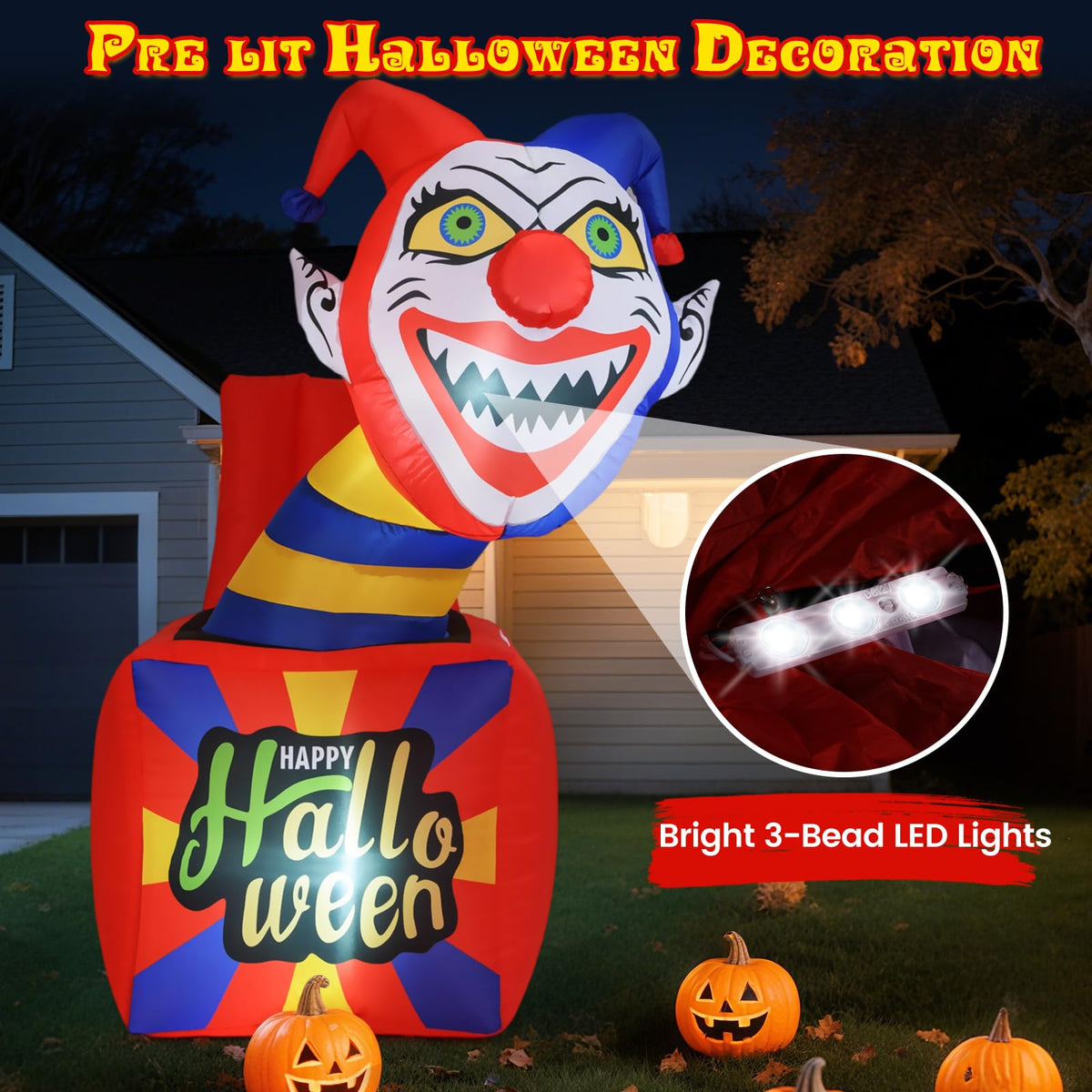 Lucktree 5 Ft Halloween Inflatable Clown, Blow up Circus Clown Box