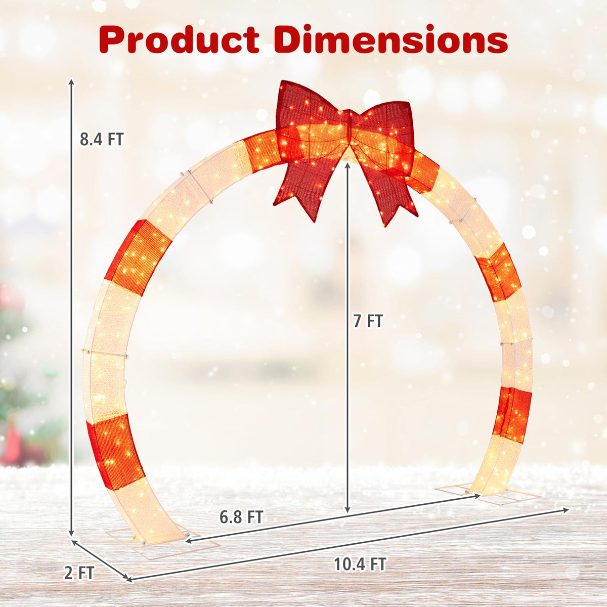 Lucktree 10.4 Feet Christmas Archway with Large Bow and LED Lights