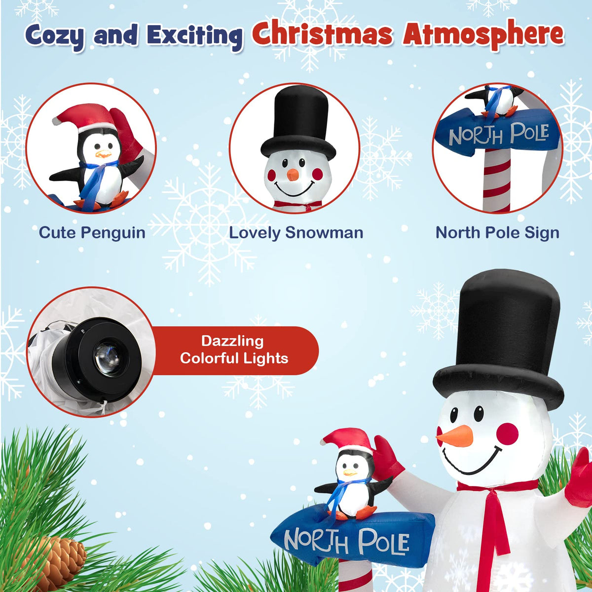 Lucktree 6 FT Inflatable Christmas Snowman, Blow up Xmas Decoration w/ Penguin Guidepost