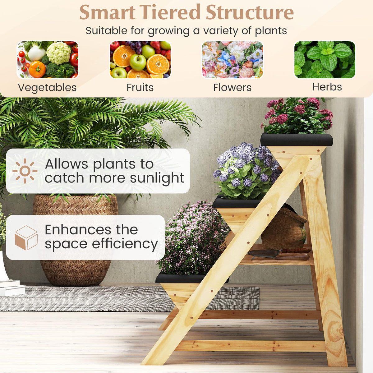 Lucktree 3-Tier Vertical Raised Garden Bed Wood Elevated Planter Box with Legs