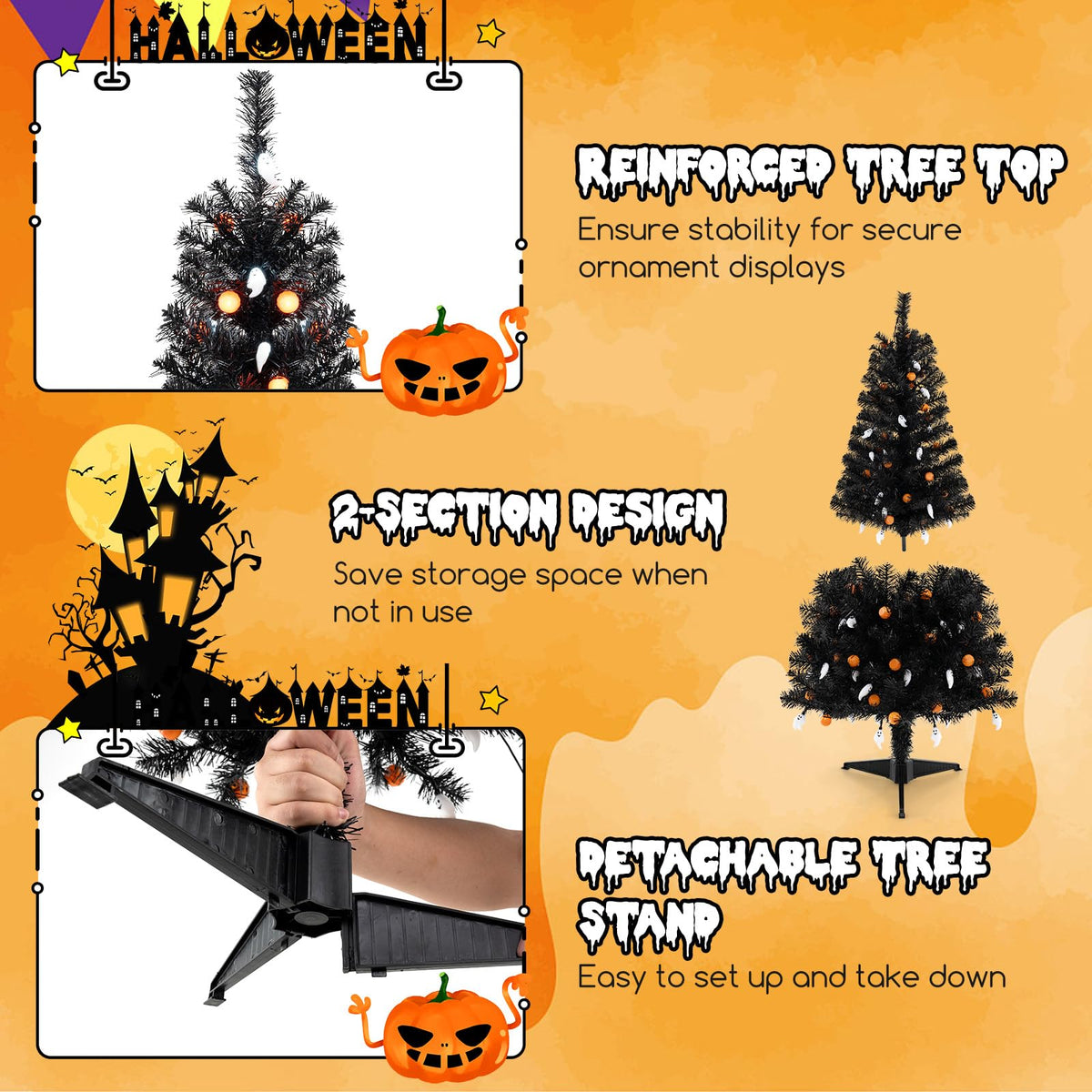 Lucktree 4.5 FT Pre-Lit Halloween Tree with 6 Lighting Modes with Spooky Music Sync