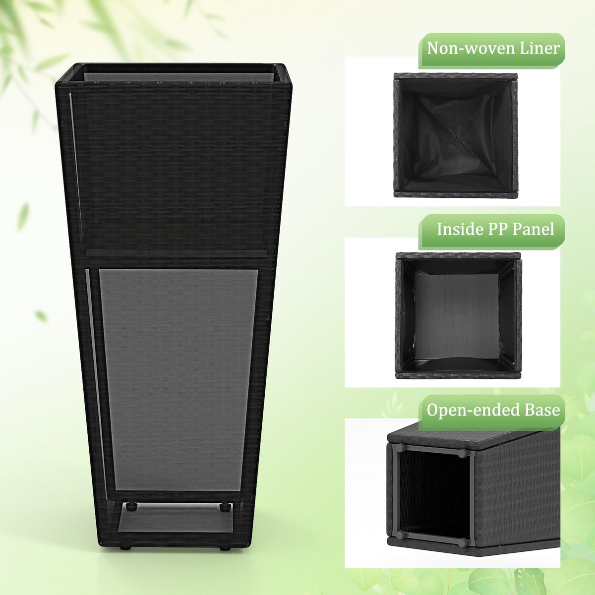 Lucktree Set of 2 Outdoor Wicker Flower Pot 30 Inch Tall Planters with Drainage System