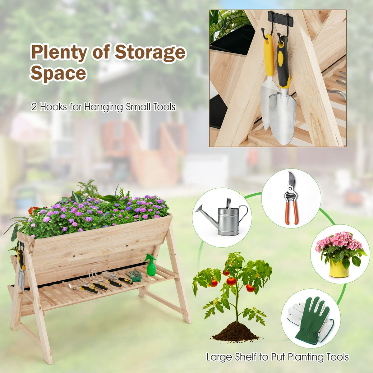 Lucktree Raised Garden Bed, Vertical Planter with Storage Shelf (Natural)