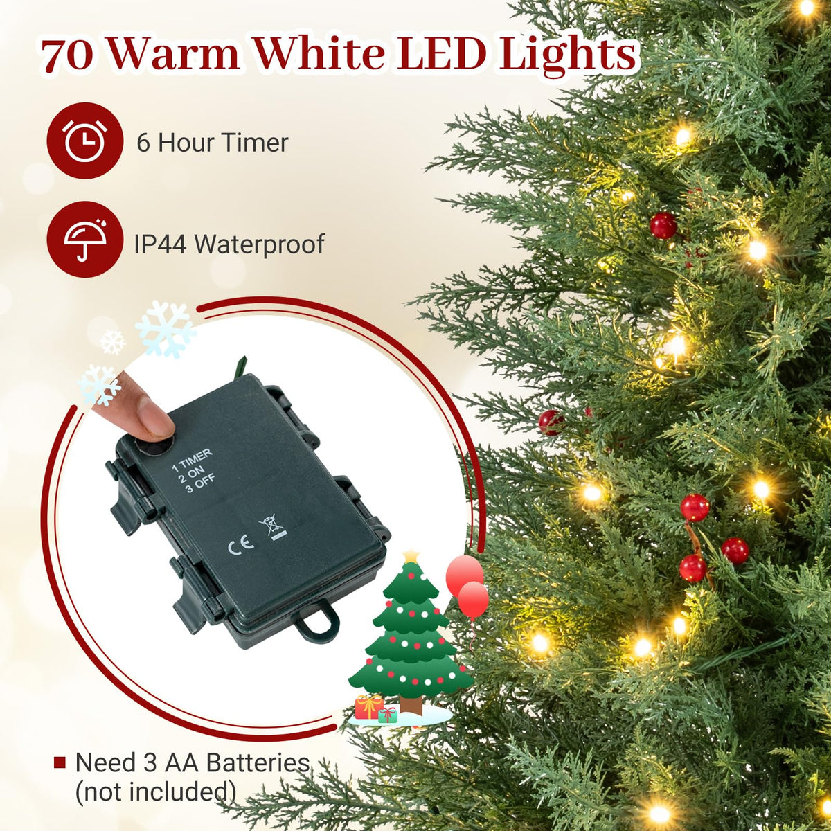 2 Pack 4 FT Pre-lit Cypress Christmas Trees w/70 Warm White LED Lights