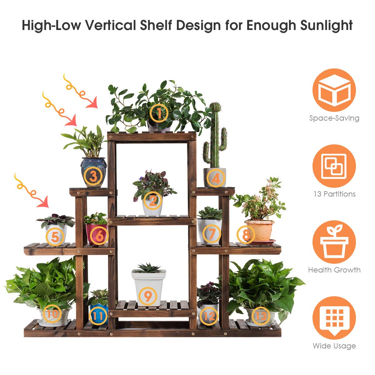 Lucktree Flower Rack Wood Plant Stand Wood Shelves Bonsai Display Shelf