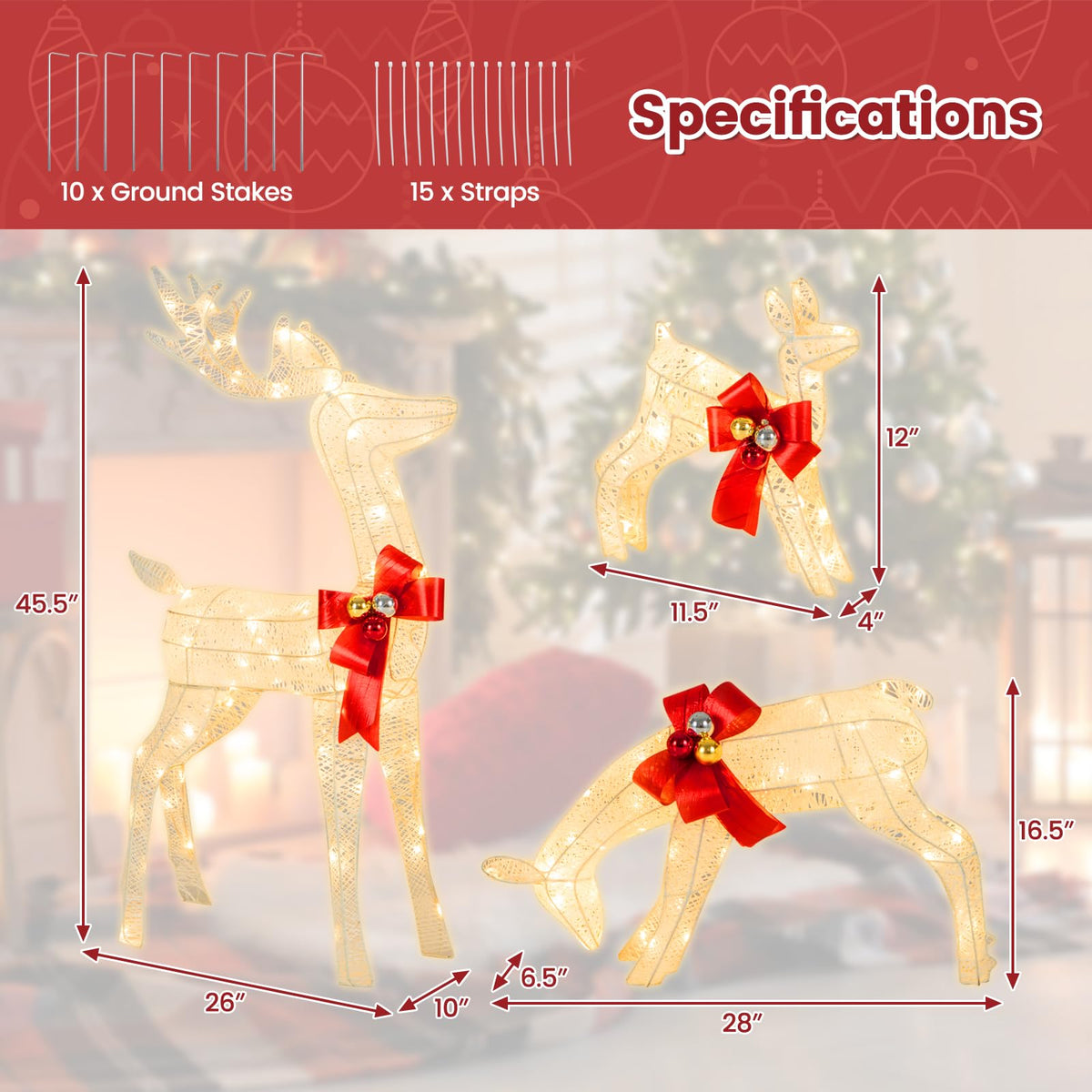 Lucktree 3 Pieces Lighted Christmas Reindeer Family Set