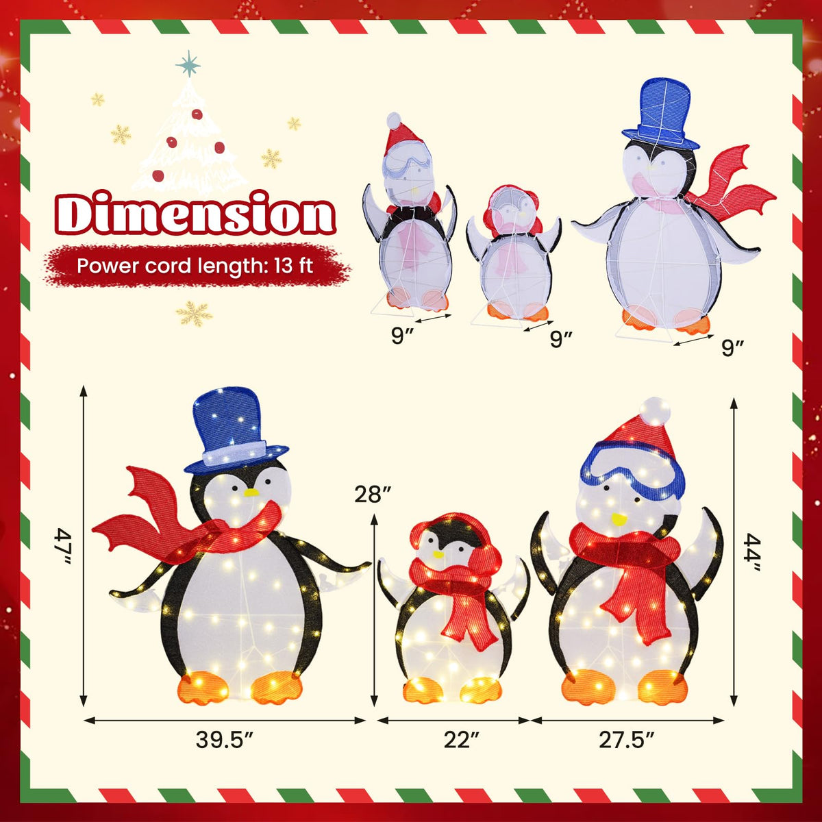 Lucktree 3-Piece Christmas Lighted Penguin Family Set Decoration