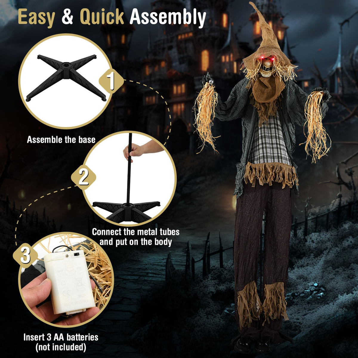 Lucktree 7 FT Halloween Decoration Animated Standing Scarecrow