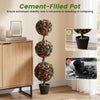 Lucktree 43.5" Faux Potted Floral Plant Artificial Triple Ball Rose Topiary Tree ( 1/2 pack )