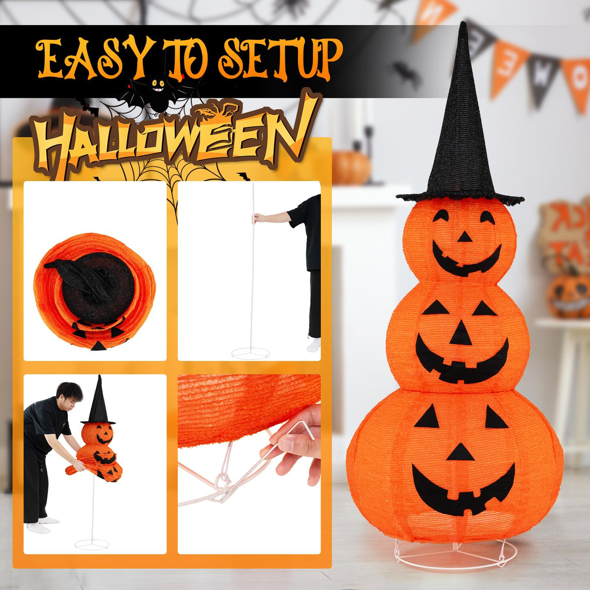 Lucktree 5 FT Halloween Light Up Pumpkin Decoration