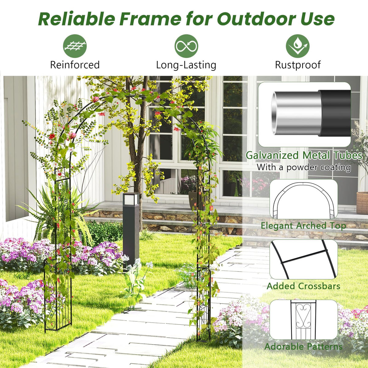 Lucktree Garden Arch Trellis - 7.9 ft Metal Arbor Pergola