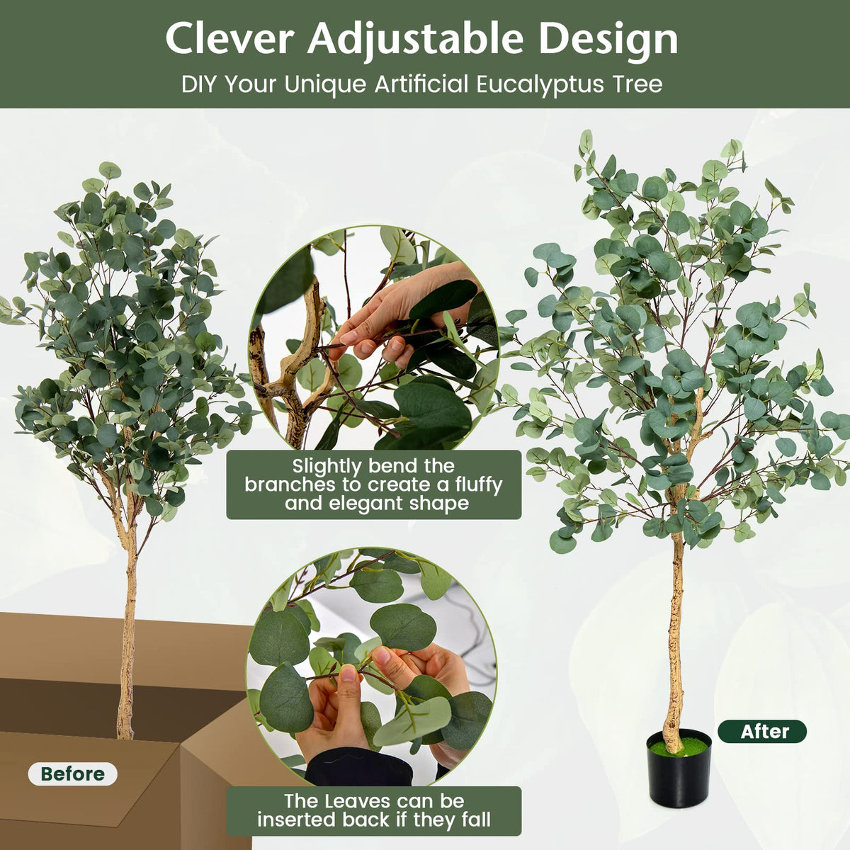Lucktree 5.5ft Artificial Eucalyptus Tree, Tall Faux Eucalyptus Stems Fake Plants in Pot with 517 Silver Dollar Leaves