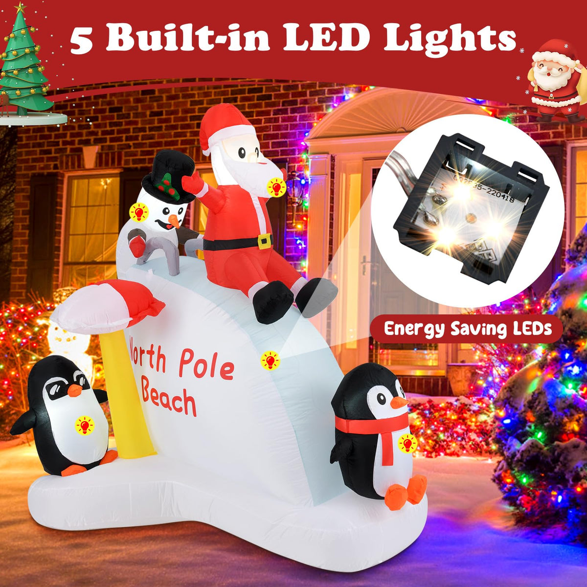 Lucktree 6.4 FT Christmas Inflatable Penguins, Santa & Snowman on Slide