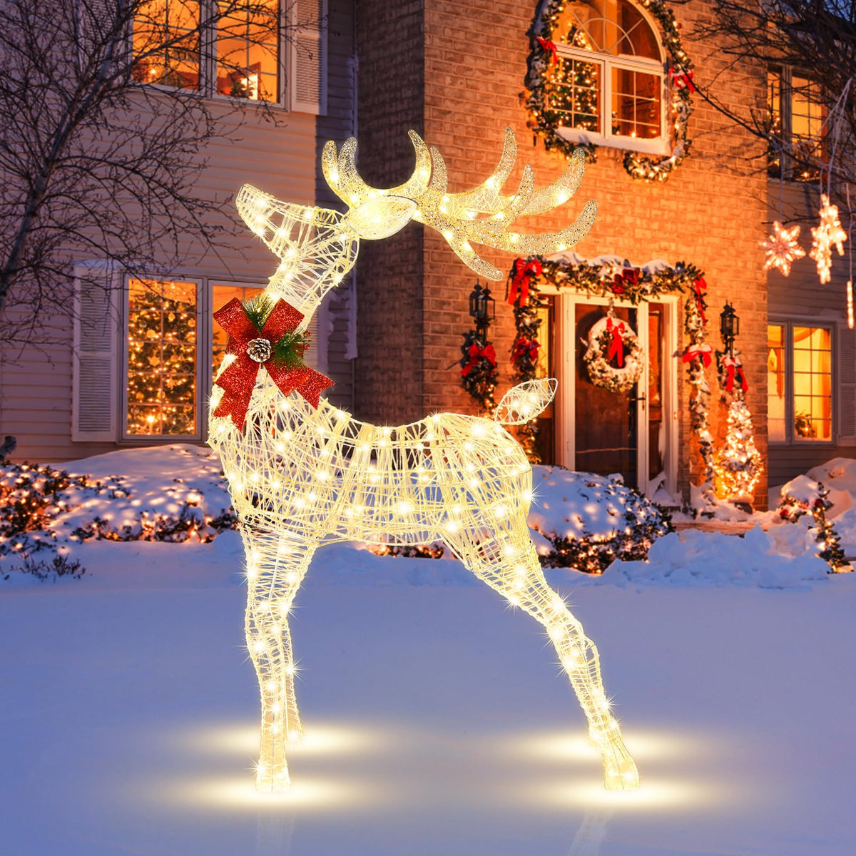 Lucktree Lighted Christmas Reindeer | 4.4 FT Pre-Lit Xmas Holiday Decoration