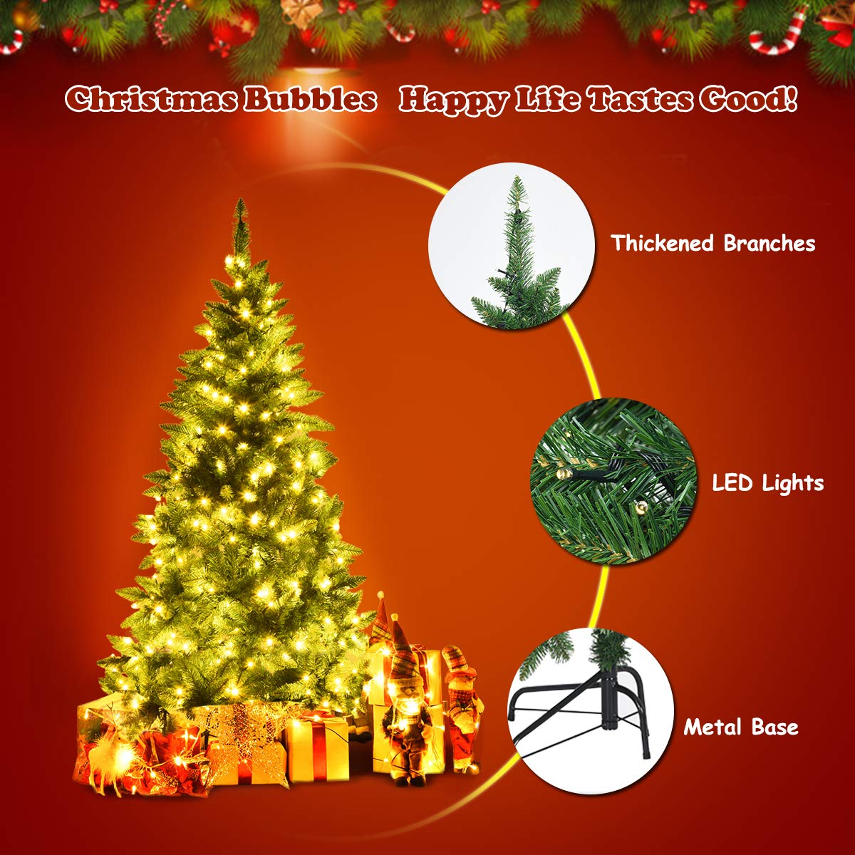 5ft/6ft Prelit Half-Shape Christmas Tree, Premium PVC Needles Artificial Tree - LucktreeUS