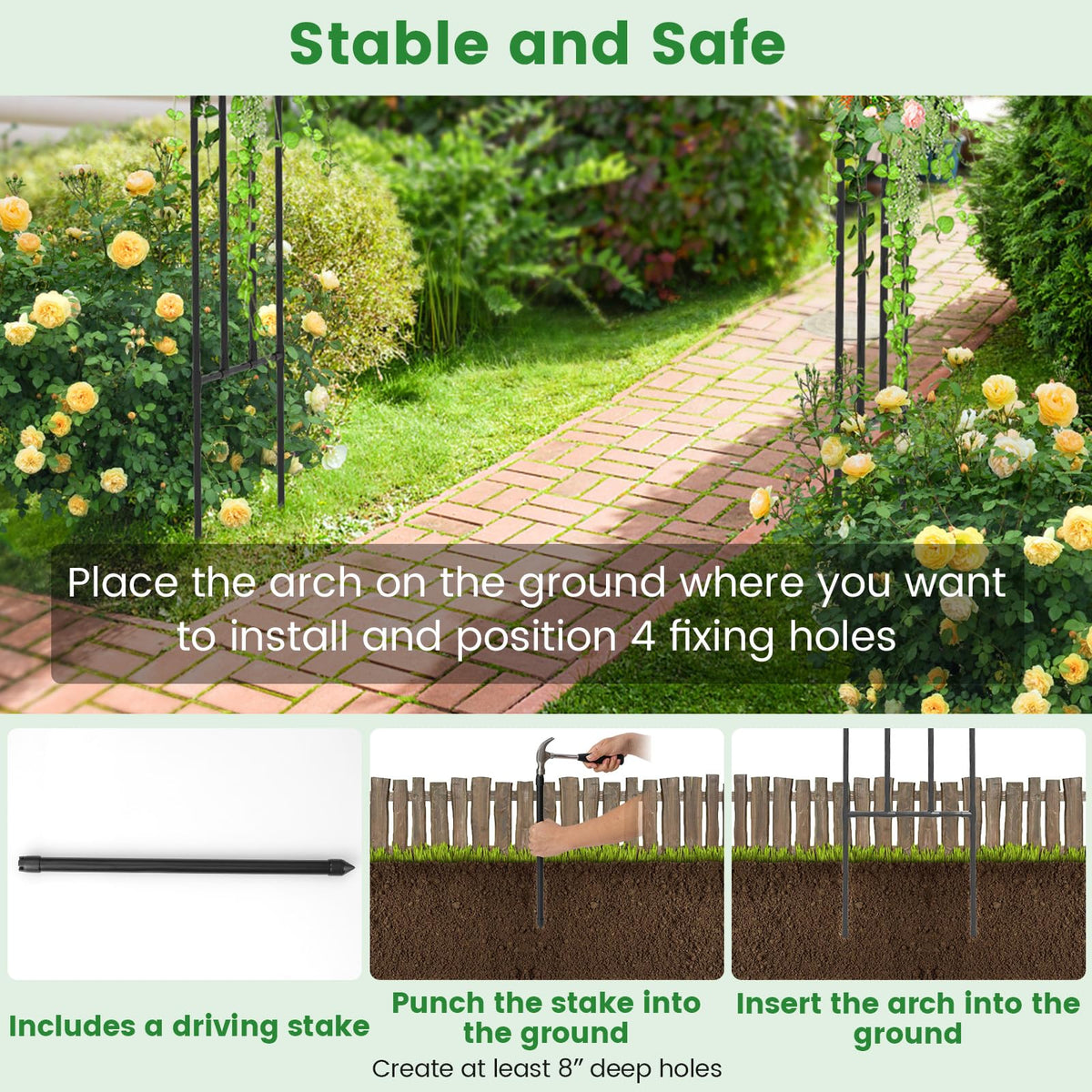 Lucktree Garden Arch Trellis, 60''W x 95''H Metal Arbor with Corrugated PE-Coated Steel Tubes for Climbing Plants Roses Ivy