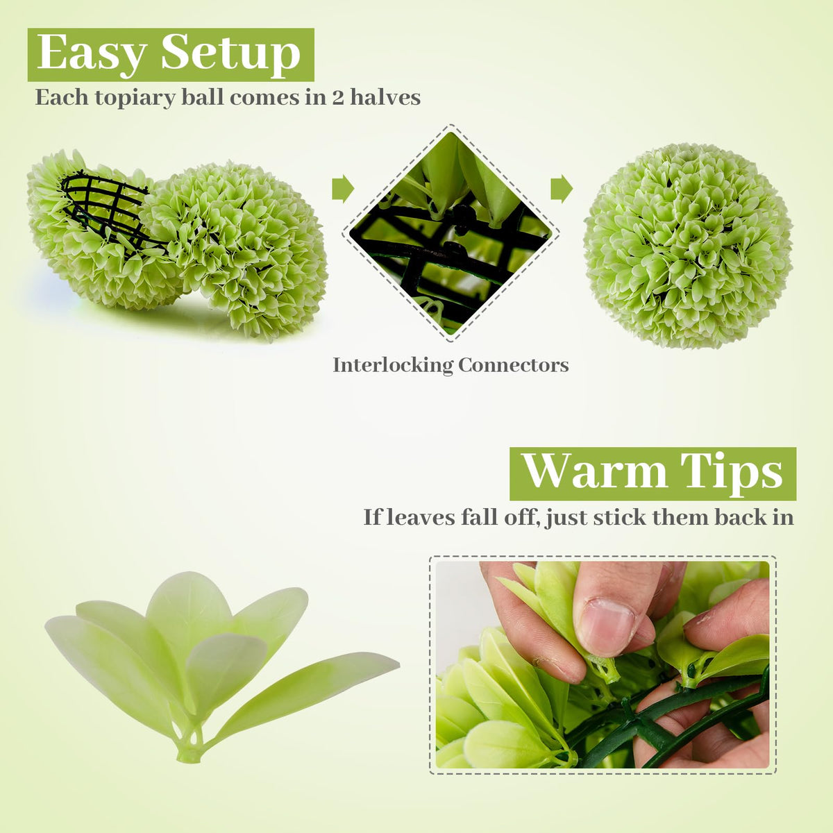 Lucktree 11 Inch Topiary Balls Artificial Outdoor Set of 2, Faux Boxwood Ball, Fake Plant Sphere