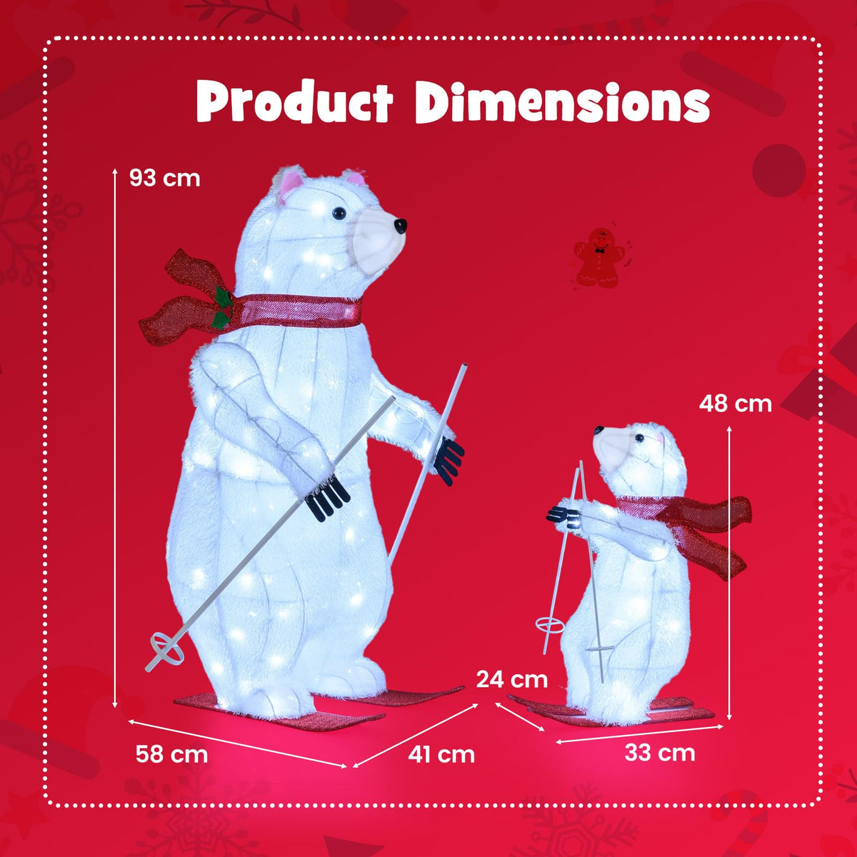 Lucktree 2-Piece Lighted Polar Bear Christmas Decorations