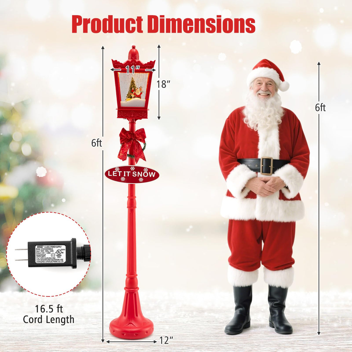 Lucktree 8 ft Musical Christmas Streetlight w/Warm White LED Lights Snowy Effects Santa Scene