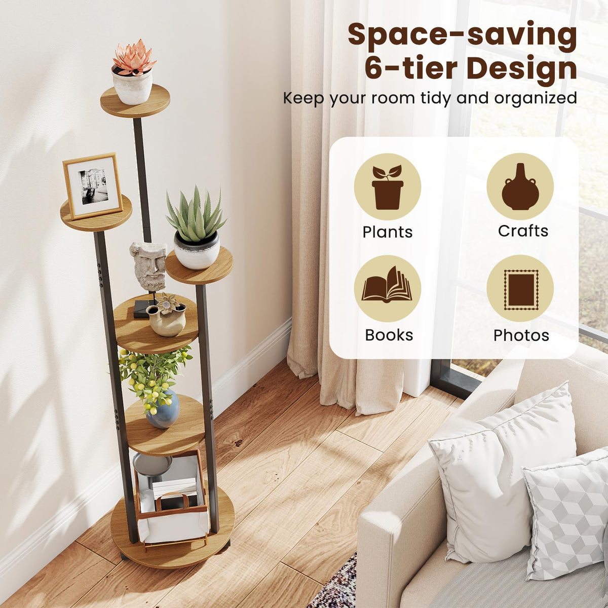 Lucktree 57'' Tall Plant Stand Indoor with Lights & Wheels