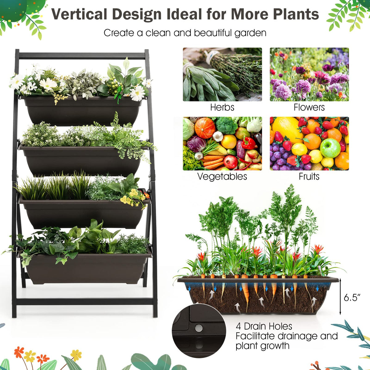 Lucktree 2 Pcs 4.1FT Vertical Raised Garden Bed, 4-Tier Elevated Planter Box