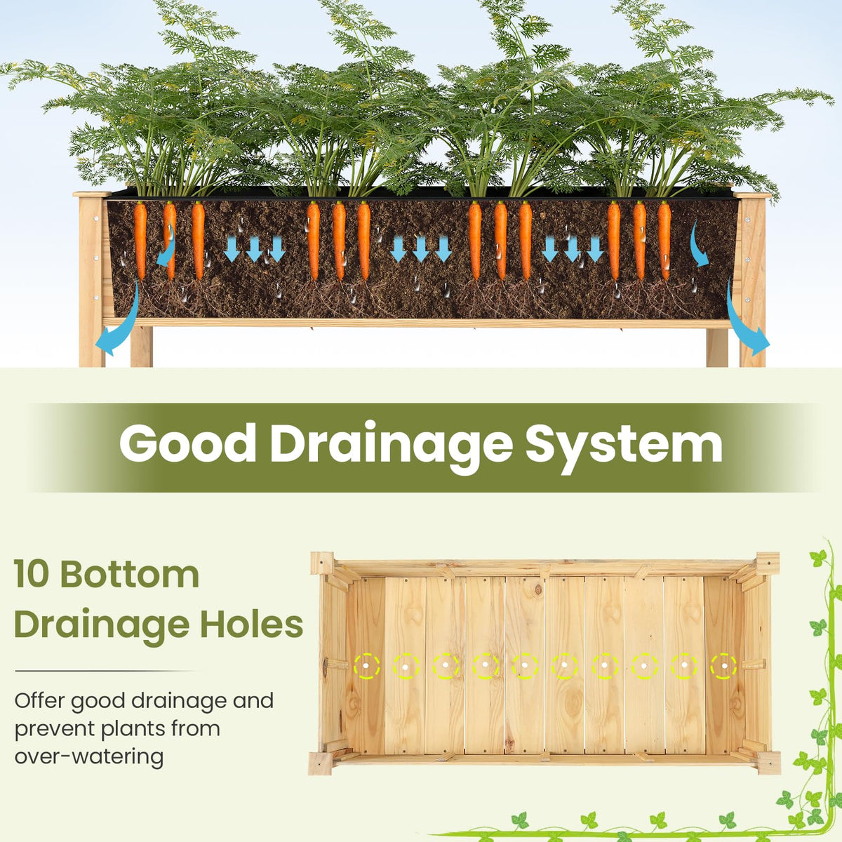 Lucktree 47"x23"x30"  Elevated Wood Planter Box with Liner